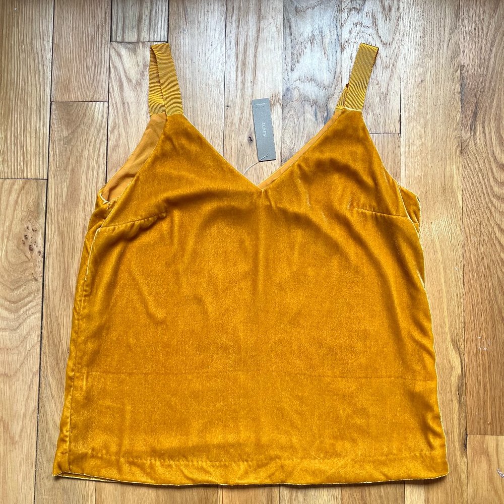 NWT J. Crew Drapey Velvet Velour Camisole Black Ribbon Strap V-Neck Tank Top S